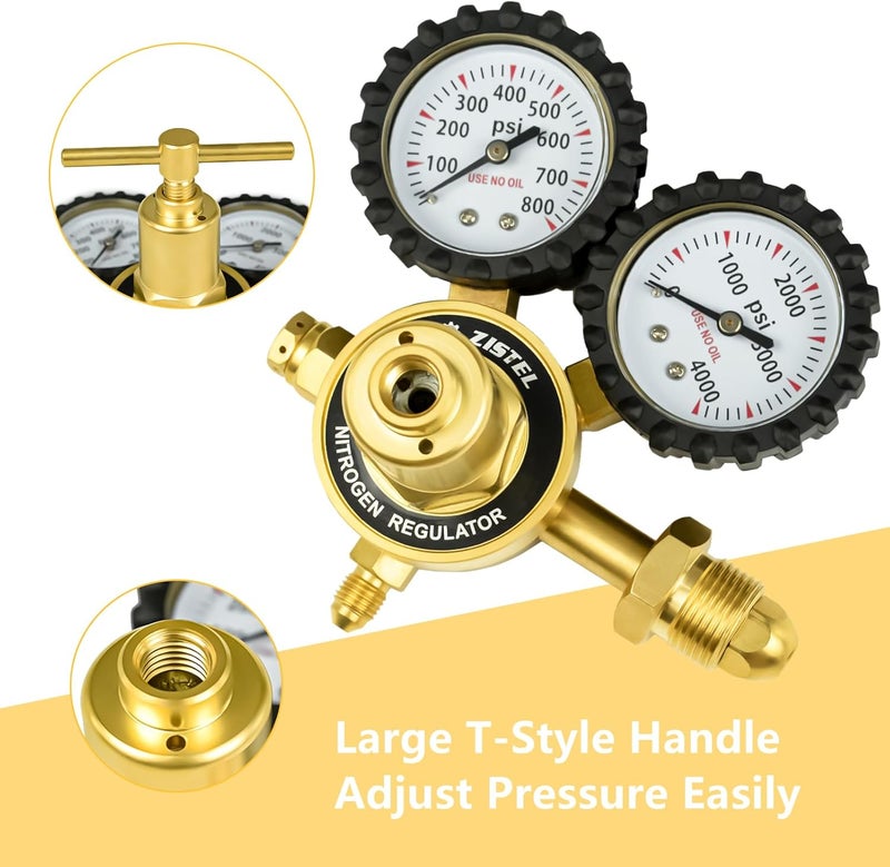 Zistel منظم النيتروجين مع ضغط توصيل 0-800PSI، خرطوم بطول 6.6 قدم، اتصال مدخل CGA580 وتركيب ذكر 1/4 بوصة - Image 4
